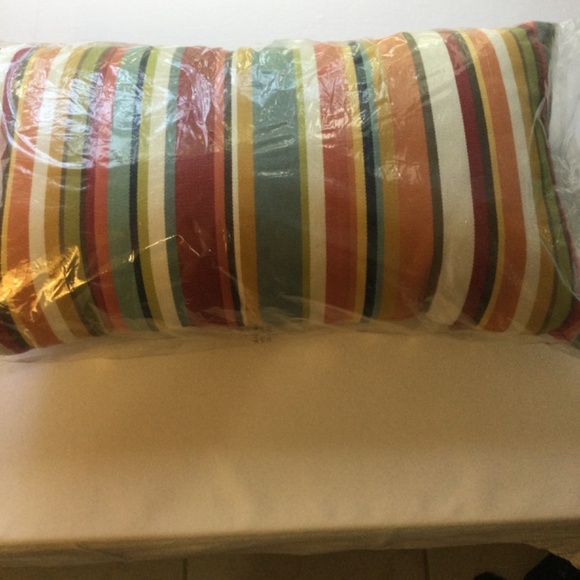 New pottery barn stripe multi colors, outdoor pillows, rectangular 16 x 26. - Picture 3 of 4